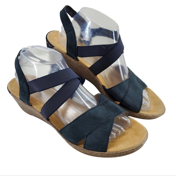 Rieker Sandals Ws Sz 41 US 9.5 Gray Tan Strappy Slip On Wedge Casual Luxury NWOT - Picture 14 of 15
